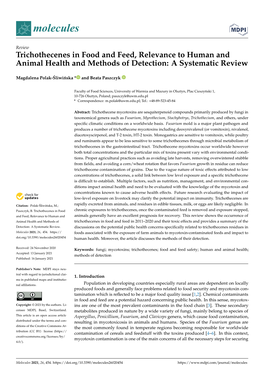 Trichothecenes in Food and Feed, Relevance to Human and Animal Health and Methods of Detection: a Systematic Review