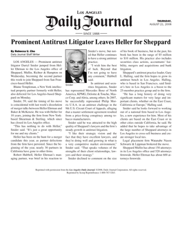 Prominent Antitrust Litigator Leaves Heller for Sheppard