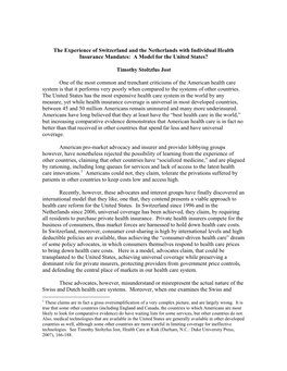 The Experience of Switzerland and the Netherlands with Individual Health Insurance Mandates: a Model for the United States?