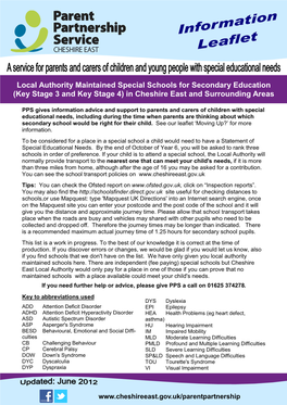 Local Authority Maintained Special Schools for Secondary Education (Key Stage 3 and Key Stage 4) in Cheshire East and Surrounding Areas