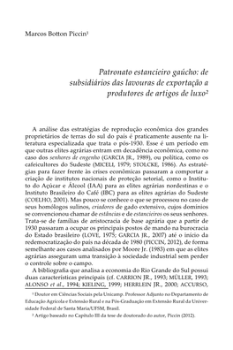 Patronato Estancieiro Gaúcho: De Subsidiários Das Lavouras De Exportação a Produtores De Artigos De Luxo2