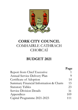 Cork City Council Comhairle Cathrach Chorcaí Budget 2021