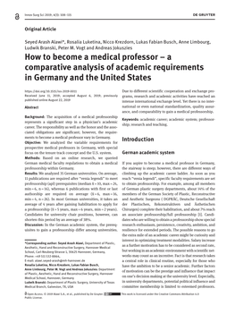 How to Become a Medical Professor – a Comparative Analysis of Academic