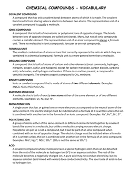 Chemical Compounds - Vocabulary