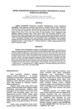 Aspek Dosimetri Makanan Olahan Tradisional Pada Fasilitas Irpasena