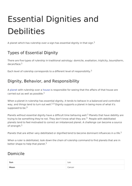 Essential Dignities and Debilities