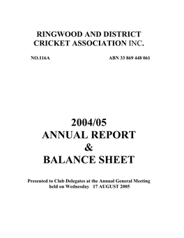 2004/05 Annual Report & Balance Sheet