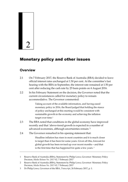 Monetary Policy and Other Issues