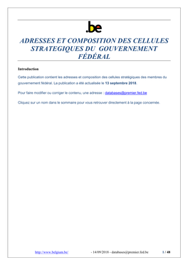 Adresses Et Composition Des Cellules Strategiques Du Gouvernement Fédéral