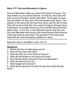 Story 117: Paul and Barnabas in Cyprus