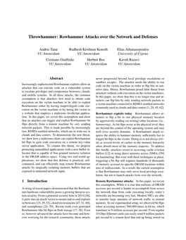 Throwhammer: Rowhammer Attacks Over the Network and Defenses