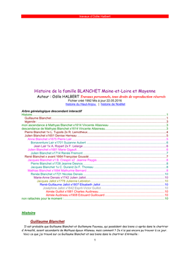 Histoire De La Famille BLANCHET Maine-Et-Loire Et Mayenne