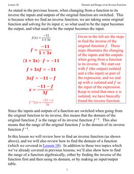 Domain and Range of an Inverse Function