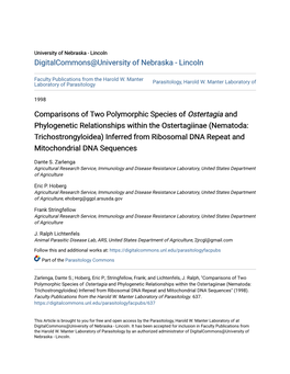 Comparisons of Two Polymorphic Species of Ostertagia And