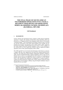 The Final Phase of South African Transborder Operations Into Angola: Regiment Mooi River and Operations Modular, Hooper, Packer and Displace (Handbag), 1987-1988