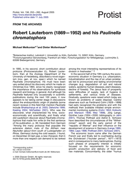 Robert Lauterborn (1869—1952) and His Paulinella Chromatophora