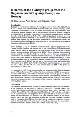 Minerals of the Eudialyte Group from the Sagasen Larvikite Quarry, Porsgrunn, Norway