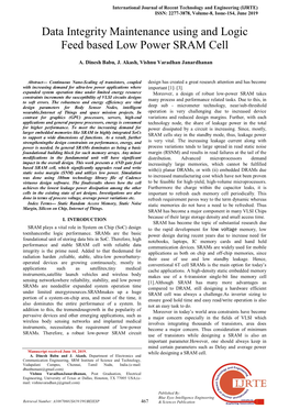 Data Integrity Maintenance Using and Logic Feed Based Low Power SRAM Cell