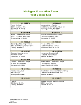 Michigan Nurse Aide Exam Test Center List