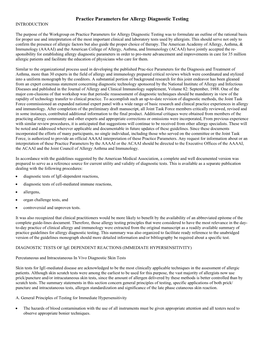 Practice Parameters for Allergy Diagnostic Testing INTRODUCTION