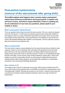 Post-Partum Hysterectomy (Removal of the Uterus/Womb After Giving Birth)