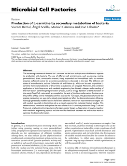 Production of L-Carnitine by Secondary Metabolism of Bacteria Vicente Bernal, Ángel Sevilla, Manuel Cánovas and José L Iborra*