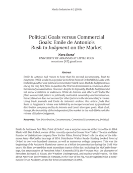 Political Goals Versus Commercial Goals: Emile De Antonio's Rush To