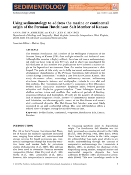Using Sedimentology to Address the Marine Or Continental Origin of the Permian Hutchinson Salt Member of Kansas