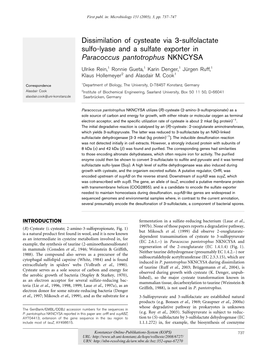 Dissimilation of Cysteate Via 3-Sulfolactate Sulfo-Lyase and a Sulfate Exporter in Paracoccus Pantotrophus NKNCYSA