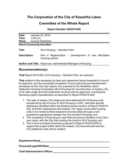 The Corporation of the City of Kawartha Lakes Committee of the Whole Report