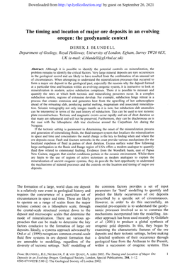 The Timing and Location of Major Ore Deposits in an Evolving Orogen" the Geodynamic Context