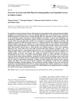 Overview of a Lab-Scale Pilot Plant for Studying Baby Leaf Vegetables Grown in Soilless Culture