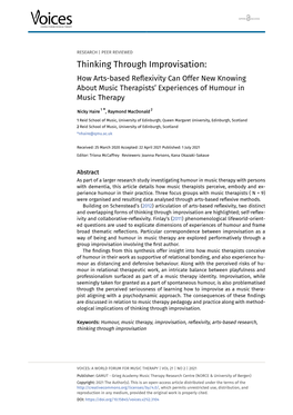 Thinking Through Improvisation: How Arts-Based Reflexivity Can Offer New Knowing About Music Therapists’ Experiences of Humour in Music Therapy