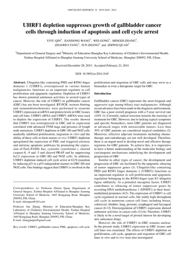 UHRF1 Depletion Suppresses Growth of Gallbladder Cancer Cells Through Induction of Apoptosis and Cell Cycle Arrest