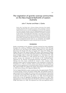 The Vegetation of Granitic Outcrop Communities on the New England Batholith of Eastern Australia