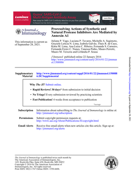 Annexin A1 Natural Protease Inhibitors Are Mediated By