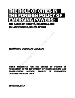 The Role of Cities in the Foreign Policy of Emerging Powers: the Cases of Bogotá, Colombia and Johannesburg, South Africa