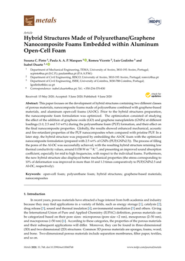 Hybrid Structures Made of Polyurethane/Graphene Nanocomposite Foams Embedded Within Aluminum Open-Cell Foam