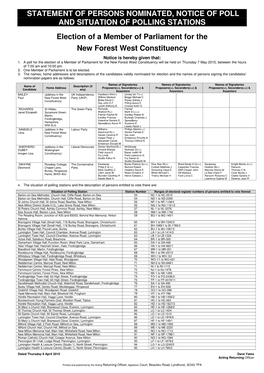 Statement of Persons Nominated, Notice of Poll and Situation of Polling Stations