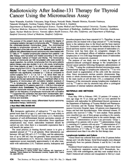 Radiotoxicity After Iodine-131 Therapy for Thyroid Cancer Using the Micronucleus Assay