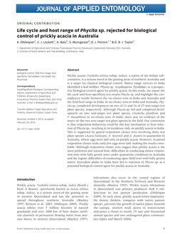 Life Cycle and Host Range of Phycita Sp. Rejected for Biological Control of Prickly Acacia in Australia † K