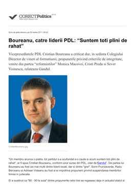 Boureanu, Catre Liderii PDL: “Suntem Toti Plini De Rahat”