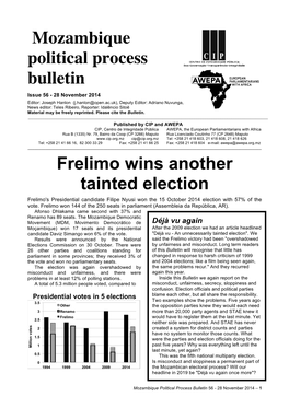 Mozambique Political Process Bulletin Frelimo Wins Another Tainted Election