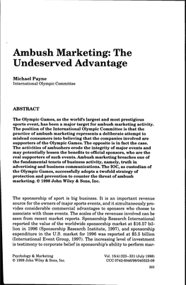 Ambush Marketing: the Undeserved Advantage