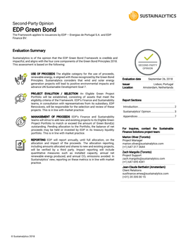 EDP Green Bond the Framework Applies to Issuances by EDP – Energias De Portugal S.A