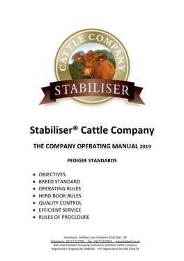 Stabiliser Cattle Company Registered in England No 2848266 VAT Registration No 599 1558 78 SCC’S Objectives