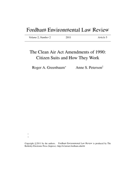 The Clean Air Act Amendments of 1990: Citizen Suits and How They Work