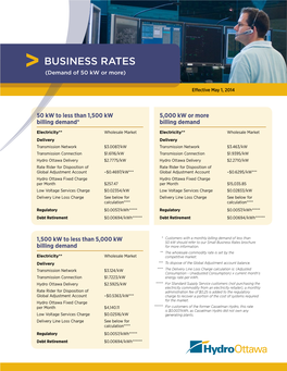 BUSINESS RATES (Demand of 50 Kw Or More)