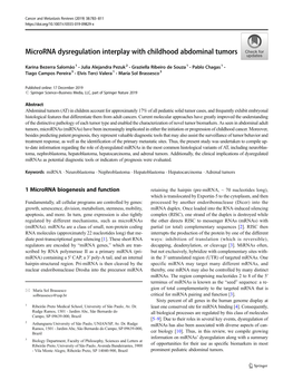 Microrna Dysregulation Interplay with Childhood Abdominal Tumors