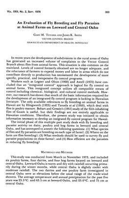 An Evaluation of Fly Breeding and Fly Parasites at Animal Farms on Leeward and Central Oahu